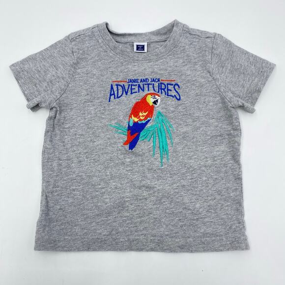 Janie & Jack Boy's Grey Adventures Parrot Macaw Embroidered SS Tee Size 18-24M - Picture 1 of 5